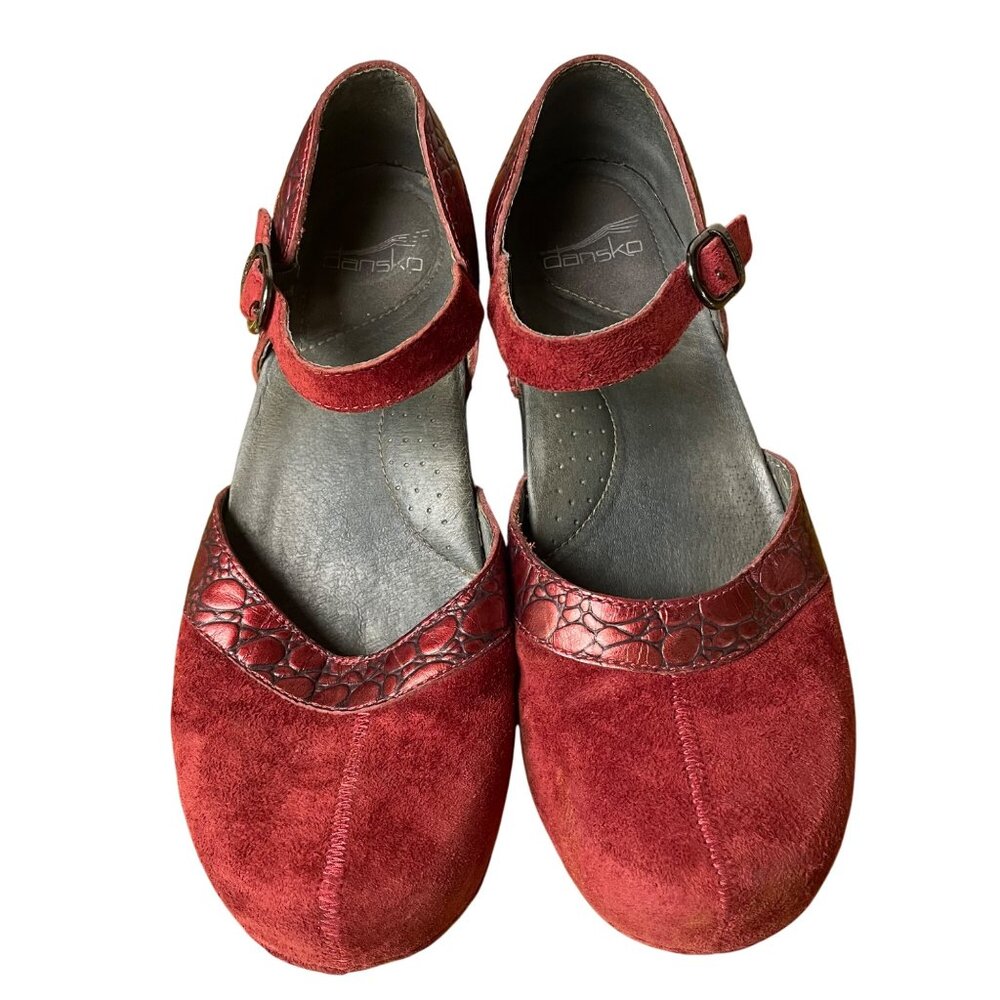 Dansko Red Textured Strap Mules - Picture 3 of 9